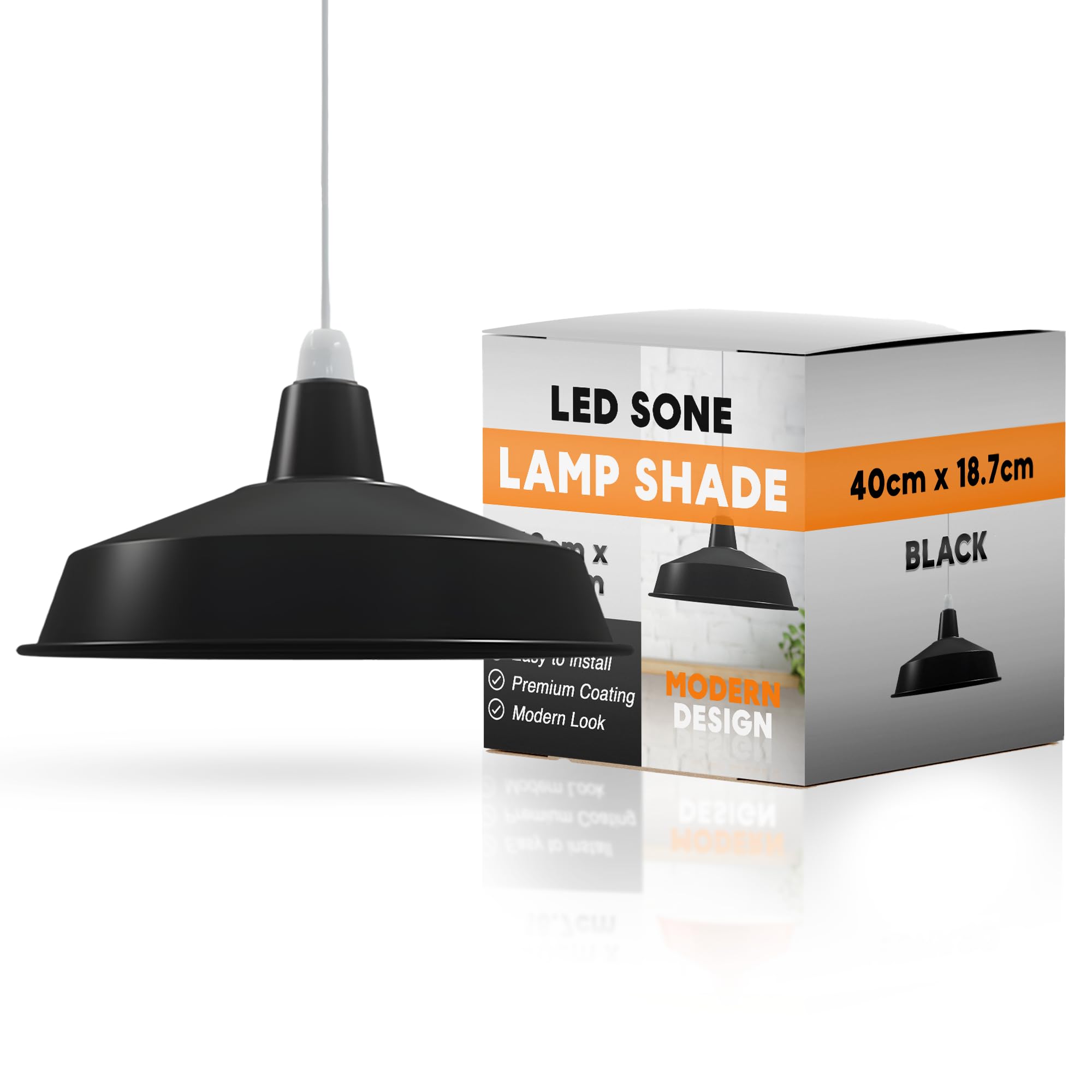 Ledsone Black Lamp Shades, 40Cm Light Shade, Modern Lampshades For Ceiling Lights, Hanging Lamps And Floor Lamps, Easy Fit Pendant Light Shades Ceiling For Living Room, Bedroom, Kitchen, Hallway
