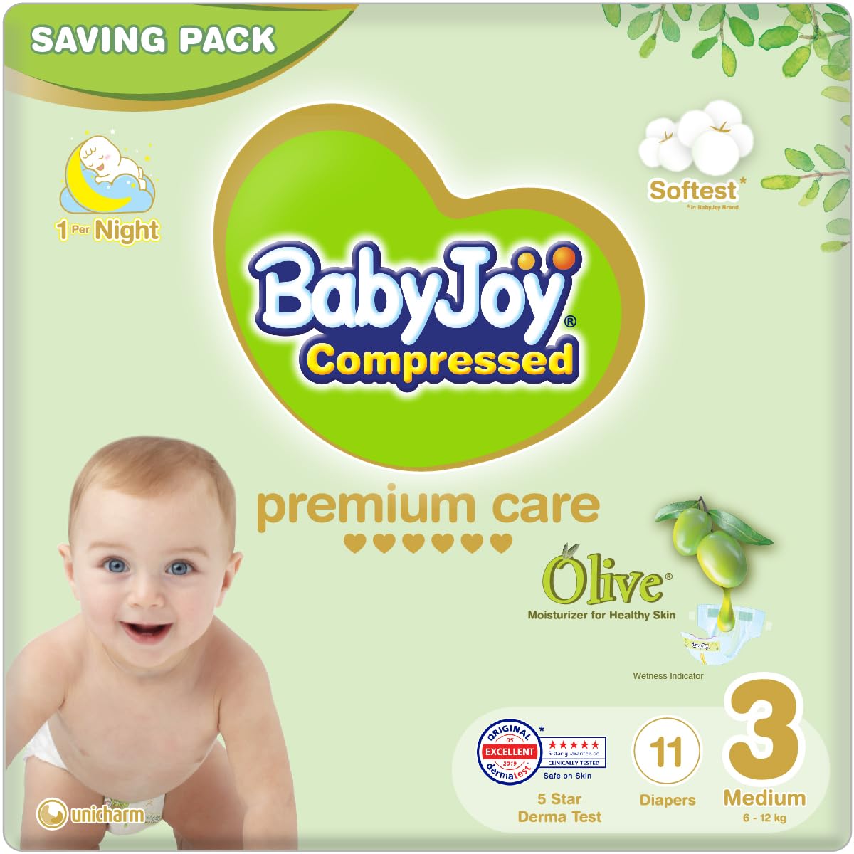 Olive Diapers 11-Pieces Saving Pack, Medium