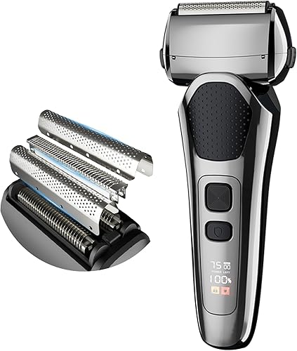Miniatura 2 de Maquinilla de afeitar eléctrica para hombres con recortadora emergente, afeitadora de lámina mejorada con 3 cuchillas flotantes IPX7, impermeable,
