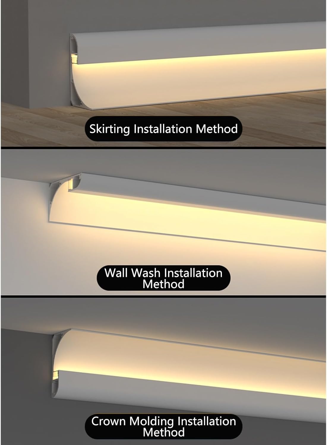 LED Crown Molding Channel - Aluminum Profile for Indirect Lighting, Linear LED Strip Diffuser for Ceiling, Wall & Floor Decor, Perfect for Baseboard Trim (White, 6.6ft/2m)