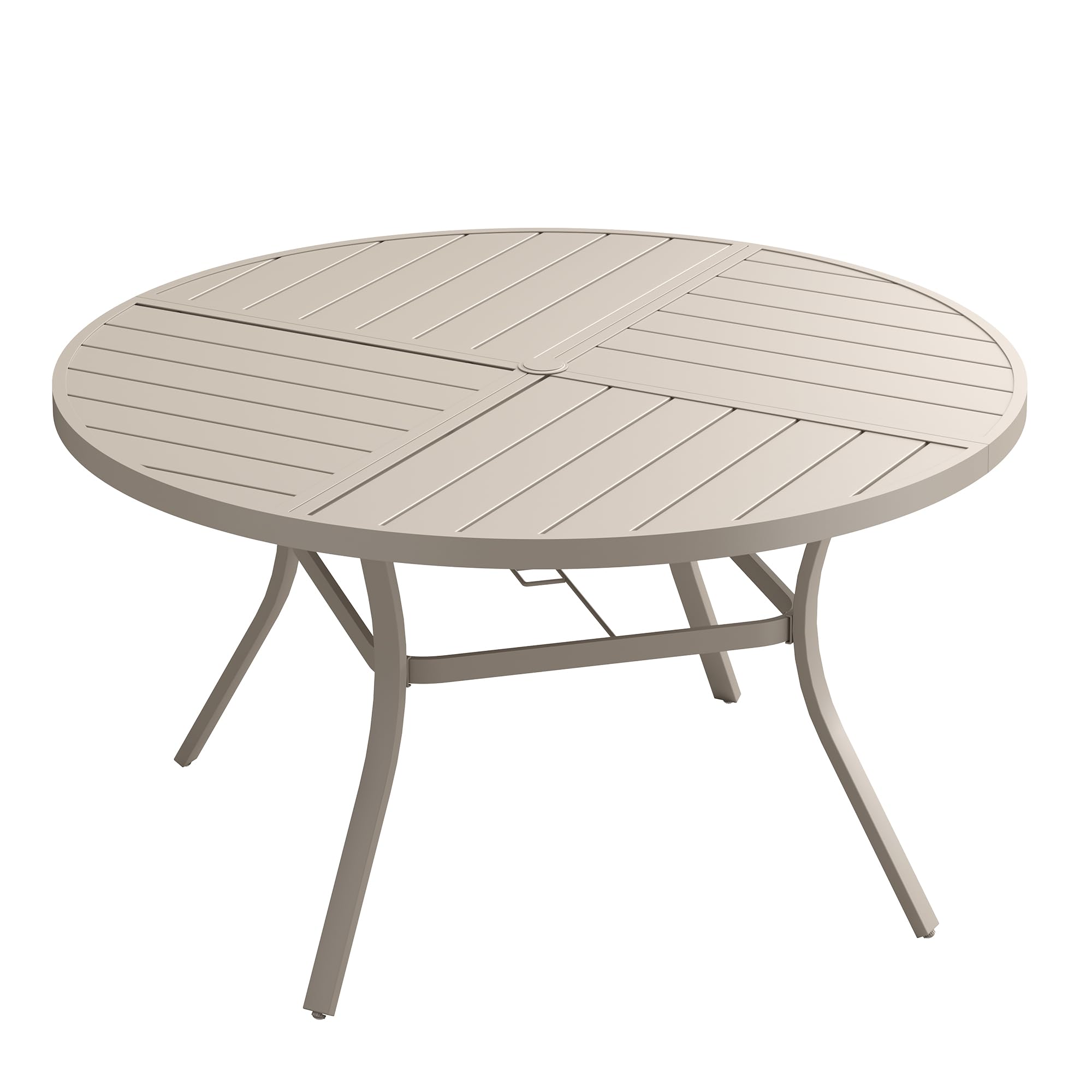 VICLLAX 53" Round Outdoor Table, Patio Dining Table for 8 with Umbrella Hole for Garden Lawn Deck Backyard, Sandshell