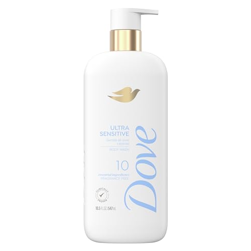 Dove Fragrance Free Body Wash Ultra Sensitive Gentle all-over cleanse 10 essential ingredients 18.5 oz