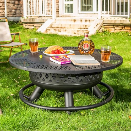Panovue Outdoors 36 Inch Fire Pit with Grill 3-in-1 Fire Pits for Outside - Image 4