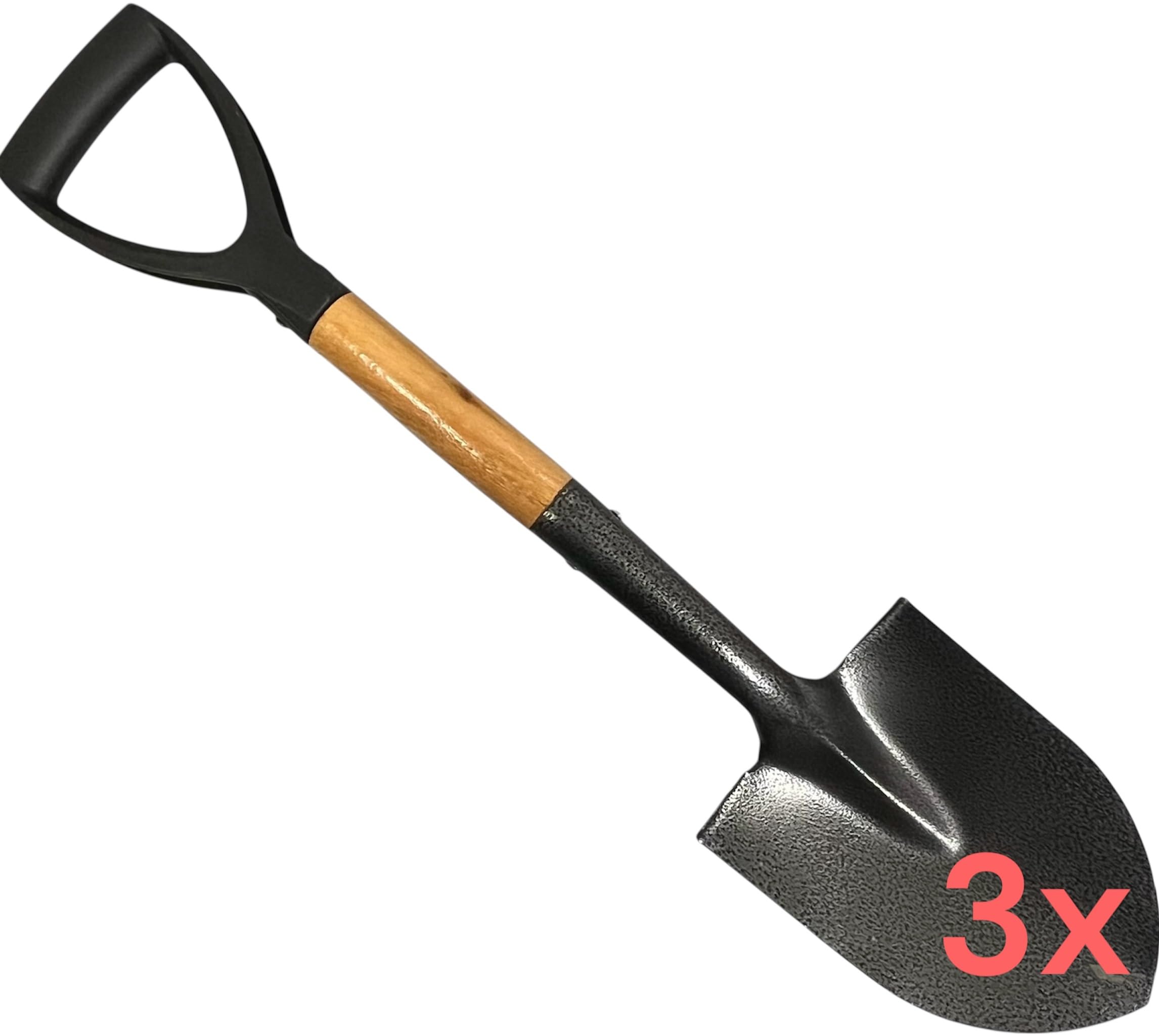 3x Spaten 70cm - Gärtnerspaten Gartenschaufel Campingspaten Holzgriff D-Griff - Robuster Feldspaten Schaufel Metall Klein Rundspaten Gartenspaten, Mini Garten Schippe, kein Klappspaten, + 1 Bildmagnet