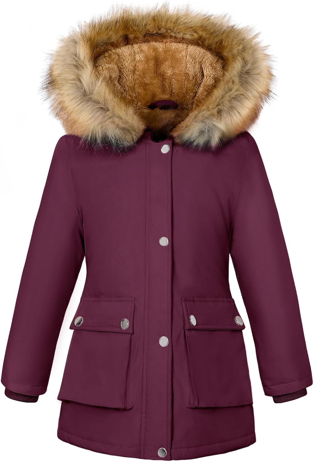 Girls' Winter Fleece Lined Parka Coat, Warm Hooded Puffer Jacket for Kids