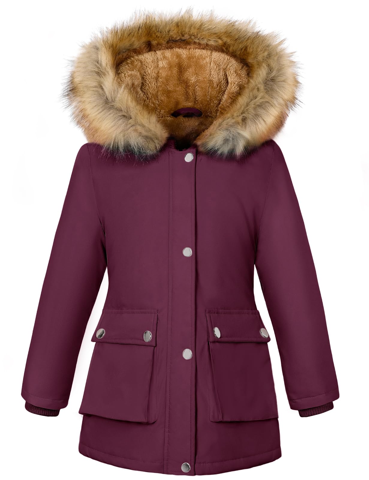 Girls' Warm Winter Coat Long Fleece Lined Puffer Jacket with Hood