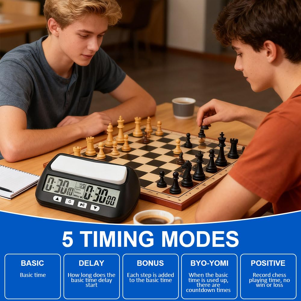 Horloge D'Échecs Numérique Jaune – Compte à Rebours, Bonus, Délai – Portable, Grands Boutons, Écran 103 Horloge D'Échecs Numérique Jaune – Compte à Rebours, Bonus, Délai – Portable, Grands Boutons, Écran 103