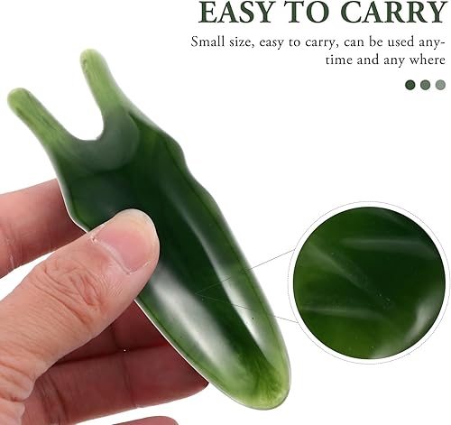 Miniatura 5 de Healifty Peine de masaje de piedra de jade 2 piezas, peine de cuero cabelludo Guasha, herramienta de masaje de raspado Gua Sha de mano para el