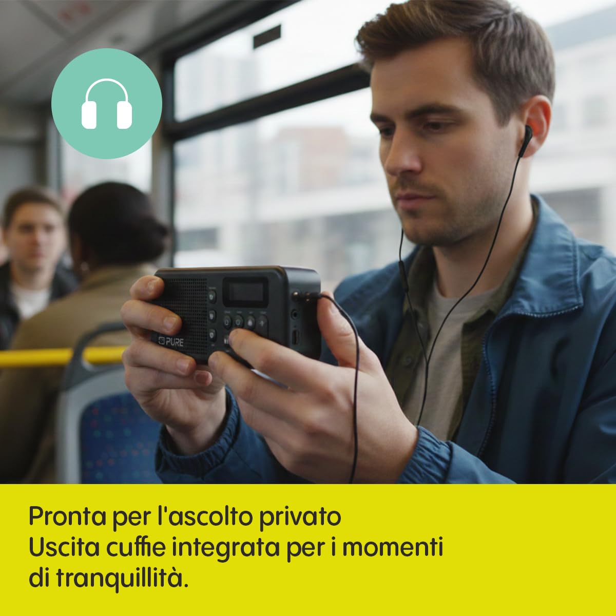 PURE Elan Move Radio Digitale Portatile DAB+ e FM con Bluetooth 5.3, Radio Compatta Tascabile con Batteria Ricaricabile fino a 16 Ore, Jack Cuffie e Display LCD – Nero