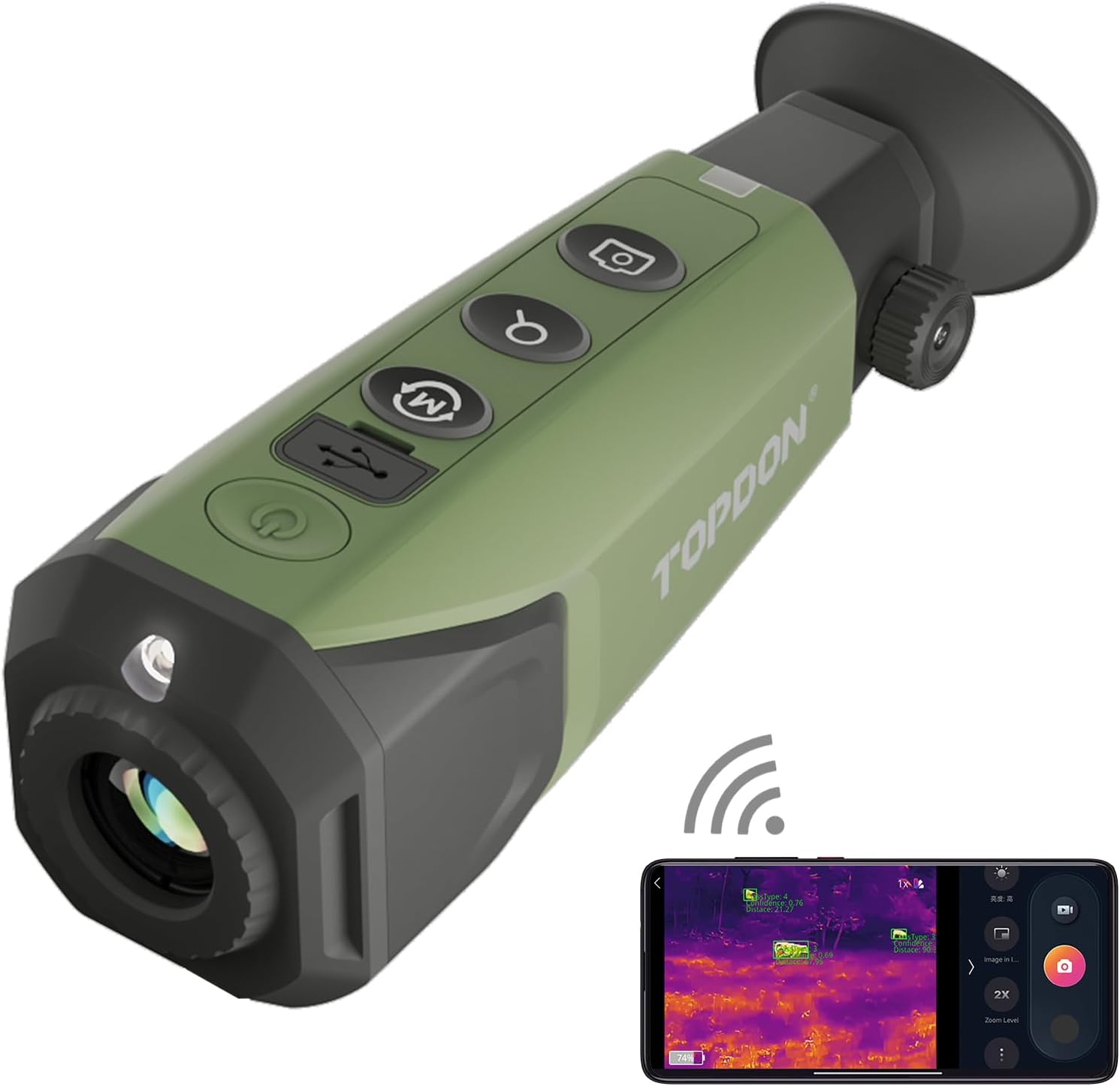 TOPDON TS004 thermal camera for hunting held at night, 13mm lens