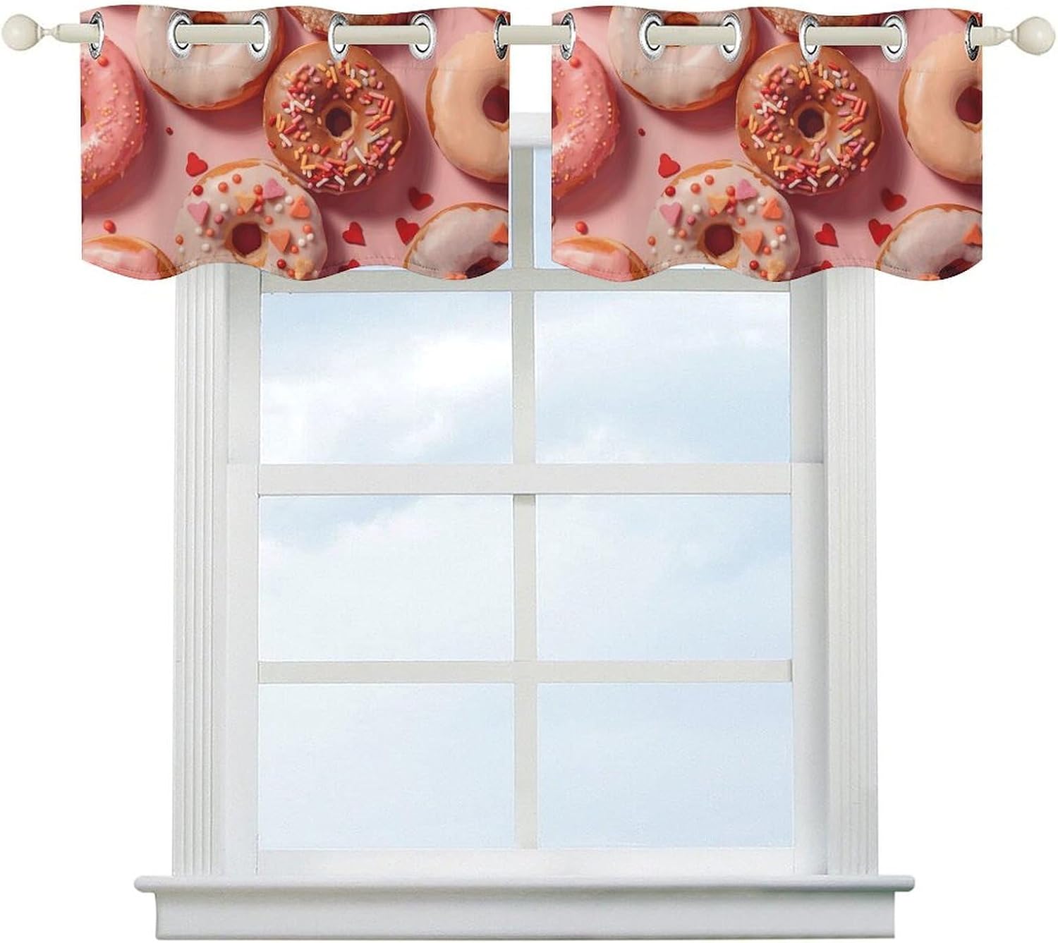Delicious Donuts Curtain 2 Panels, Polyester Fiber, Blackout Insulated Window Curtain, Curtain Valance for Kitchen Dining Room Living Room Cafe Small Window 52 * 18.1 Inches