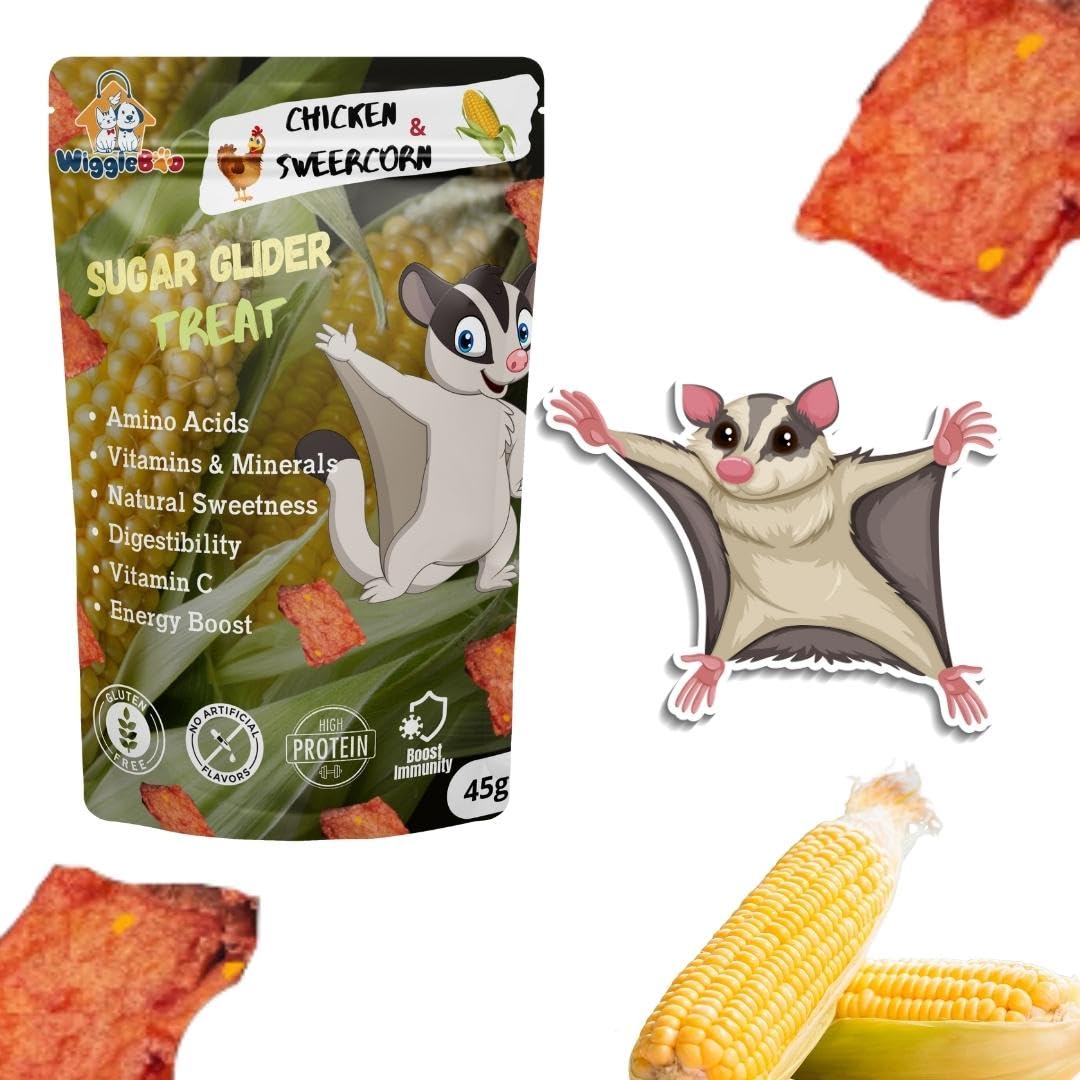 WiggleBoo 45G Chicken & Sweetcorn Sugar Glider Treat | High-Protein Snack | Antioxidant-Rich | Crunchy & Healthy | Wholesome | Training | Easy To Digest For All Life Stages