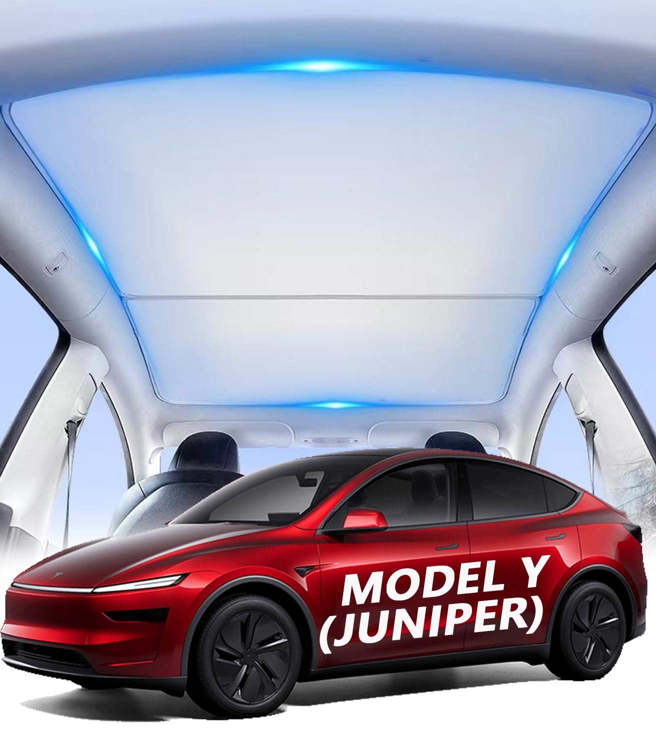 Roof Sunshades for Tesla Model Y Juniper 2025 Glass Roof Sunshade Accessories，No Sag Foldable Retractable Sunroof Heat Insulation Cover Top Window Uv Sun Blocking Heat for Model Y Sun Shade