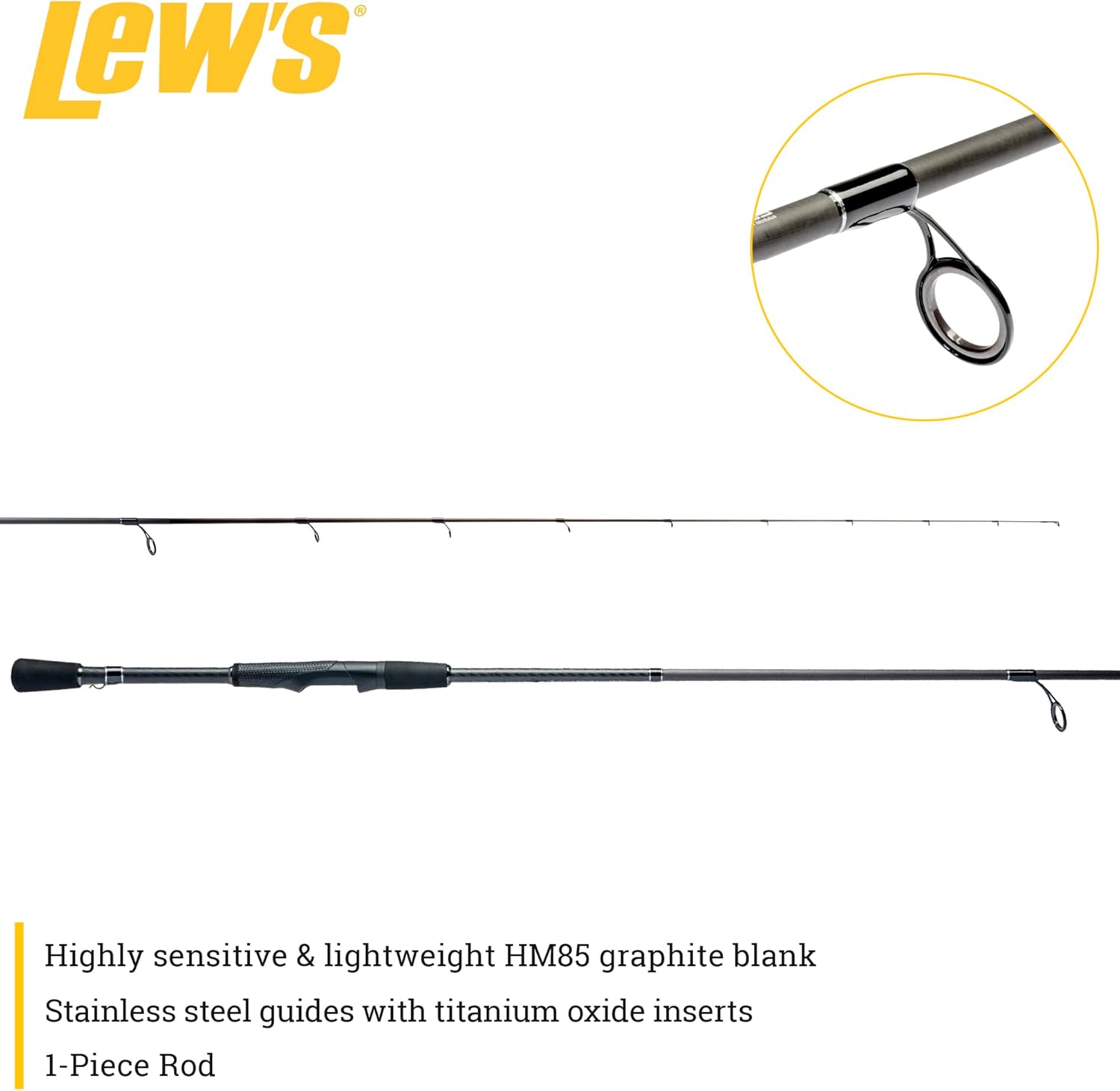 Lew’s Custom Lite Spinning Fishing Rod, HM85 Graphite Rod, Stainless Steel Guides with Titanium Oxide Inserts, Split-Grip Handle, Black