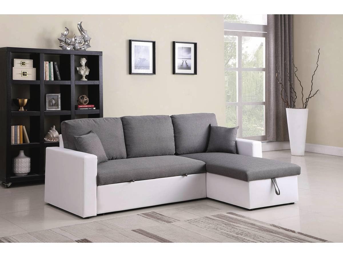 Habitat et Jardin - Canapé d'angle Convertible et Réversible Alain 3 Places Blanc et Gris - Canapé Lit Moderne en Tissu Lin - Espace de Stockage (Méridienne) - Design