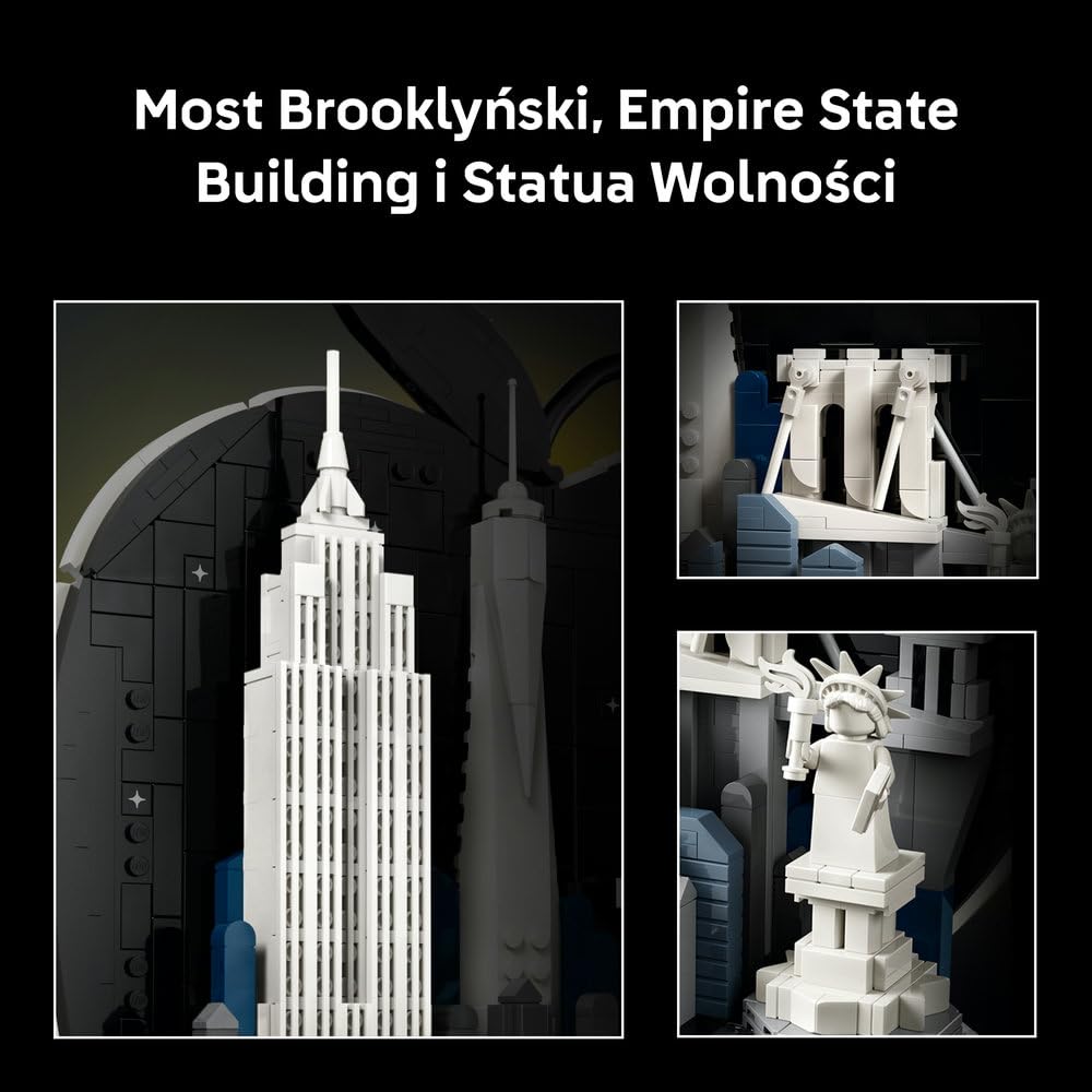 LEGO Architecture Nowy Jork — Wielkie Jabłko 21066 | Model architektoniczny, dekoracja do domu, pomysł na prezent dla podróżnika, zestaw klocków konstrukcyjnych, 1465 elementów