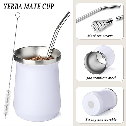 Miniatura 3 de Mate Cup - Taza de acero inoxidable para yerba mate, 8 onzas, juego de calabaza de yerba mate, taza de té de doble pared con popote y cepillo de
