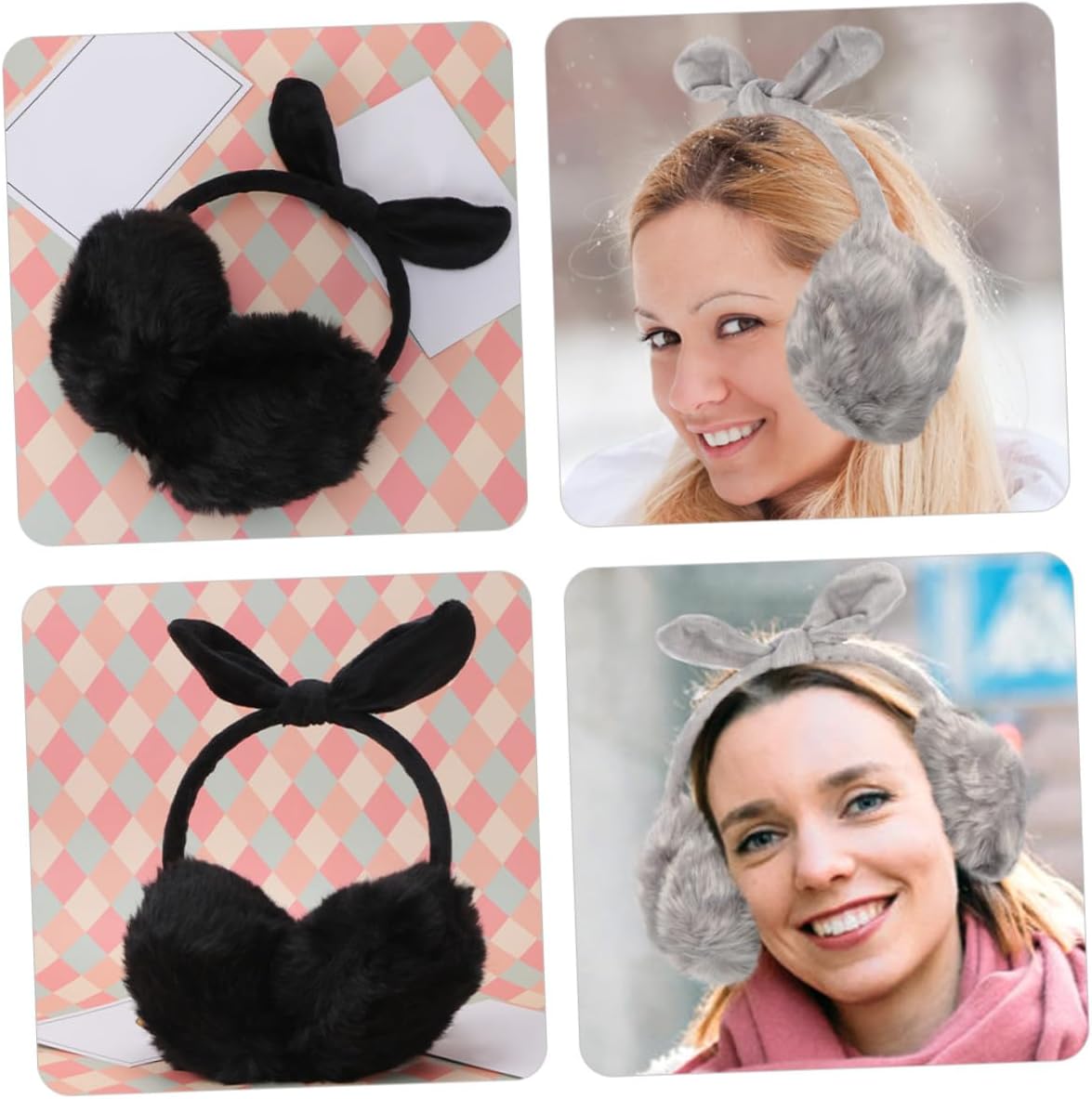 TEHAUX 2pcs Plush Ear Cover Earmuffs with Adjustable Stretch Headband Thermal Winter Ear Warmers for Women Outdoor Cold Weather Windproof Soft Furry Protection