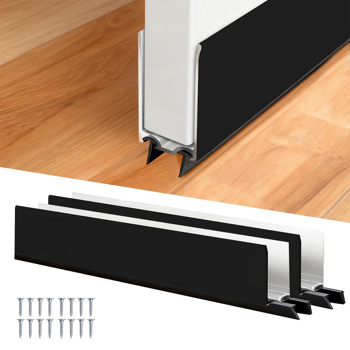 View 1 of 1" x 35.5" White Aluminum Storm Door Sweep Replacement Weatherproof Bottom Seal for Security Doors (2, Black)