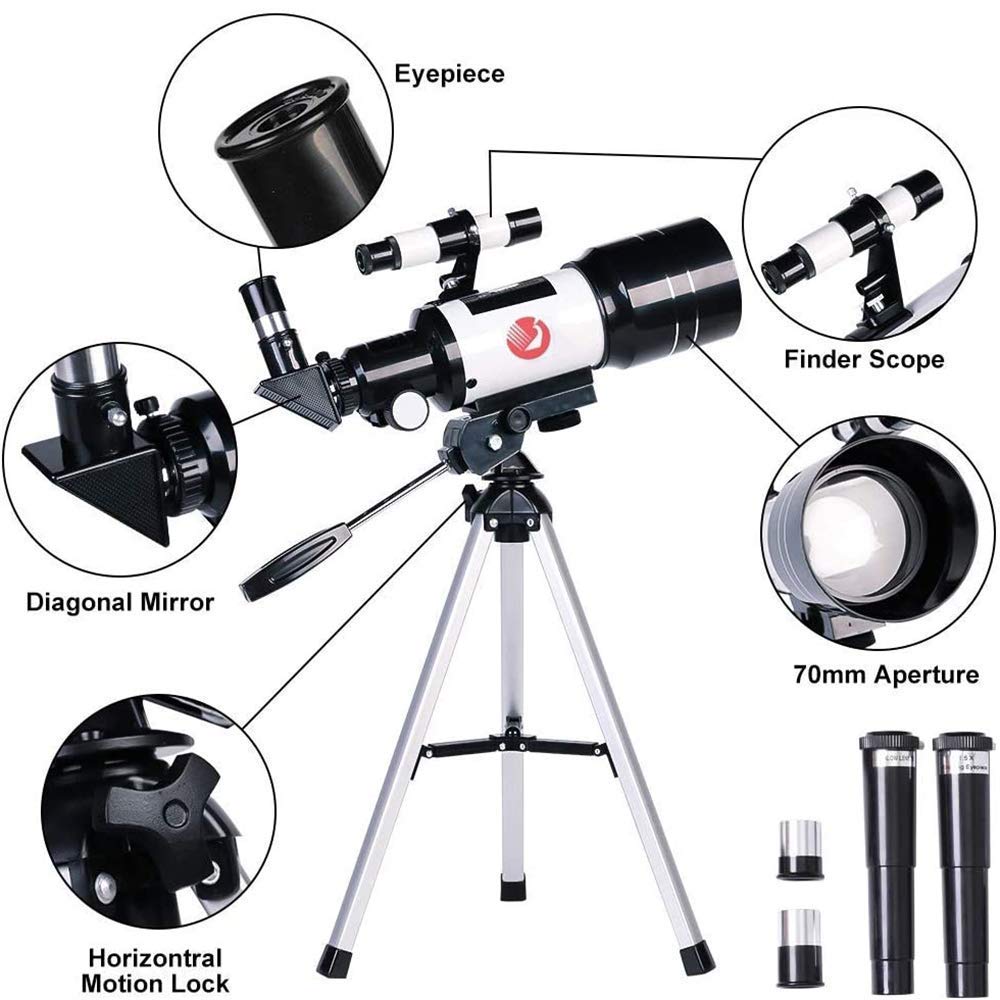 Teleskop dla dzieci astronomia początkujący dorośli, teleskop HD 70 mm do astronomii, zakres startowy ze statywem, adapter do telefonu, celownik good
