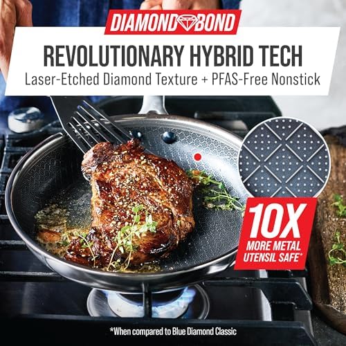Blue Diamond Hybrid Nonstick Stainless Steel 8” Frying Pan, PFAS-Free Ceramic Skillet, Diamond Bond Powerful Searing, Egg & Omelet Pan, Dishwasher Safe, Stay-Cool Handle, Induction Ready, All Cooktops - Thumbnail 3