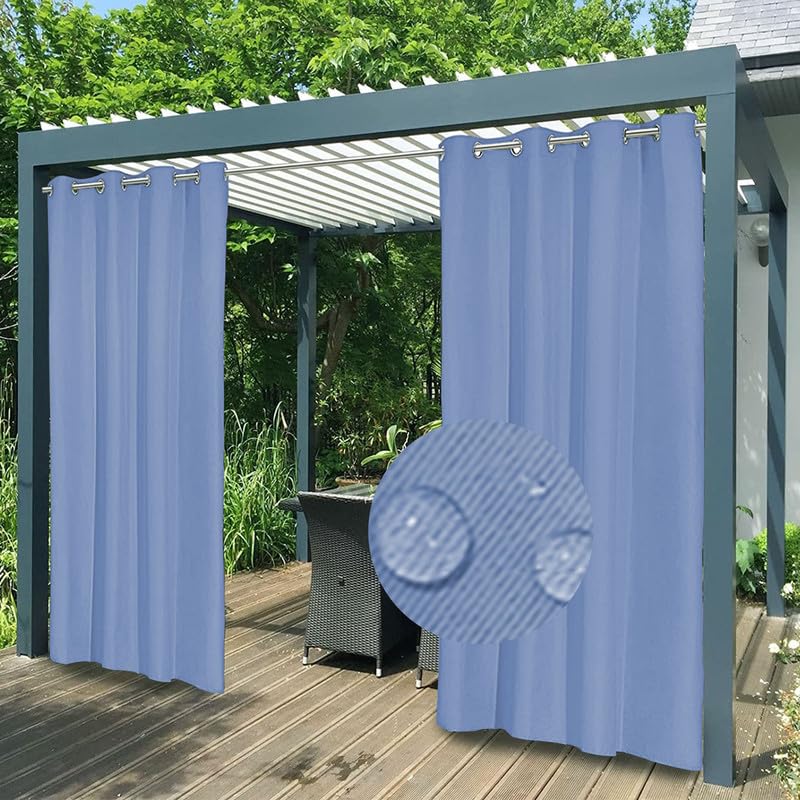 FicaRico Indoor Outdoor Curtains Premium Thick Waterproof Sun Blocking Privacy Curtains for Patio, Gazebo, Porch, Bedroom, Cabana, Fade Resistant, Customizable Sizes, 1 Panel, W54 xH84, Blue