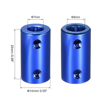 Uxcell 1/4 Inch To 8mm Bore Rigid Coupling Set Screw L25xd14 Aluminum Alloy Shaft Coupler Connector Motor Accessories Blue 2pcs