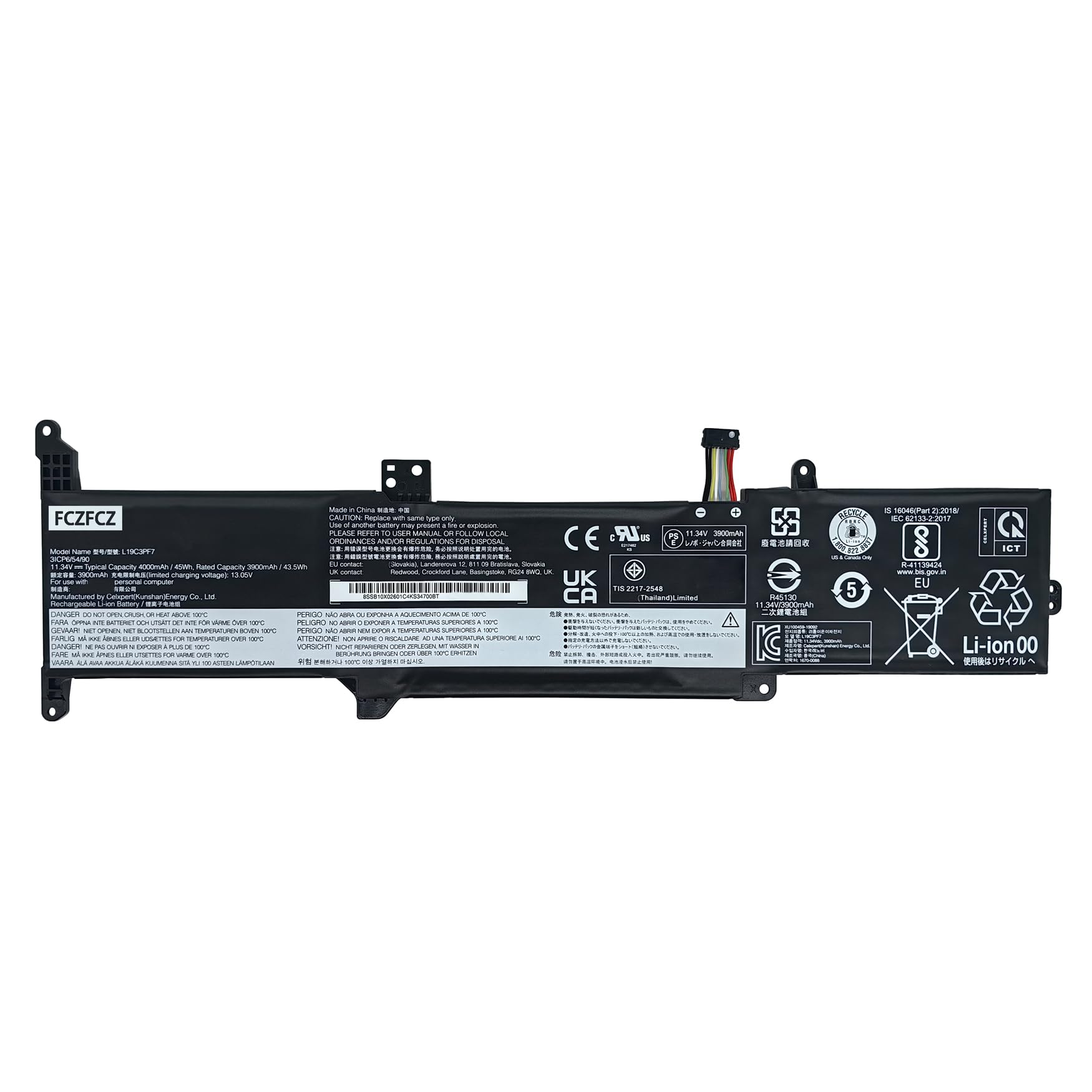 FCZFCZ L19C3PF7 Battery 45Wh Replacement for Lenovo IdeaPad 3-14ADA05 3-14ARE05 3-14IML05 3-14IIL05 3-14ITL05 3-15ADA05 3-15ARE05 3-15IML05 3-15IIL05