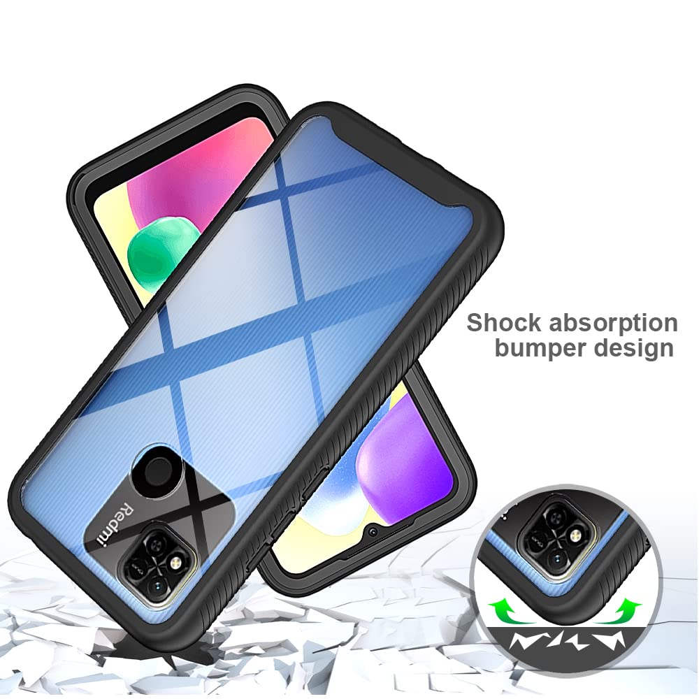 Cover Per Xiaomi Redmi 10A/9C Con Protezione Schermo Integrata – Custodia 360° Antiturto Militare – Trasparente E Nero