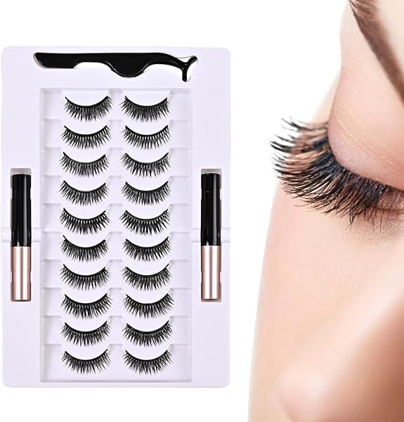 10 pares de pestañas postizas magnéticas de aspecto natural, pestañas postizas naturales, ultraligeras y fáciles de aplicar, sin pegamento,Trae rímel y herramientas - 1