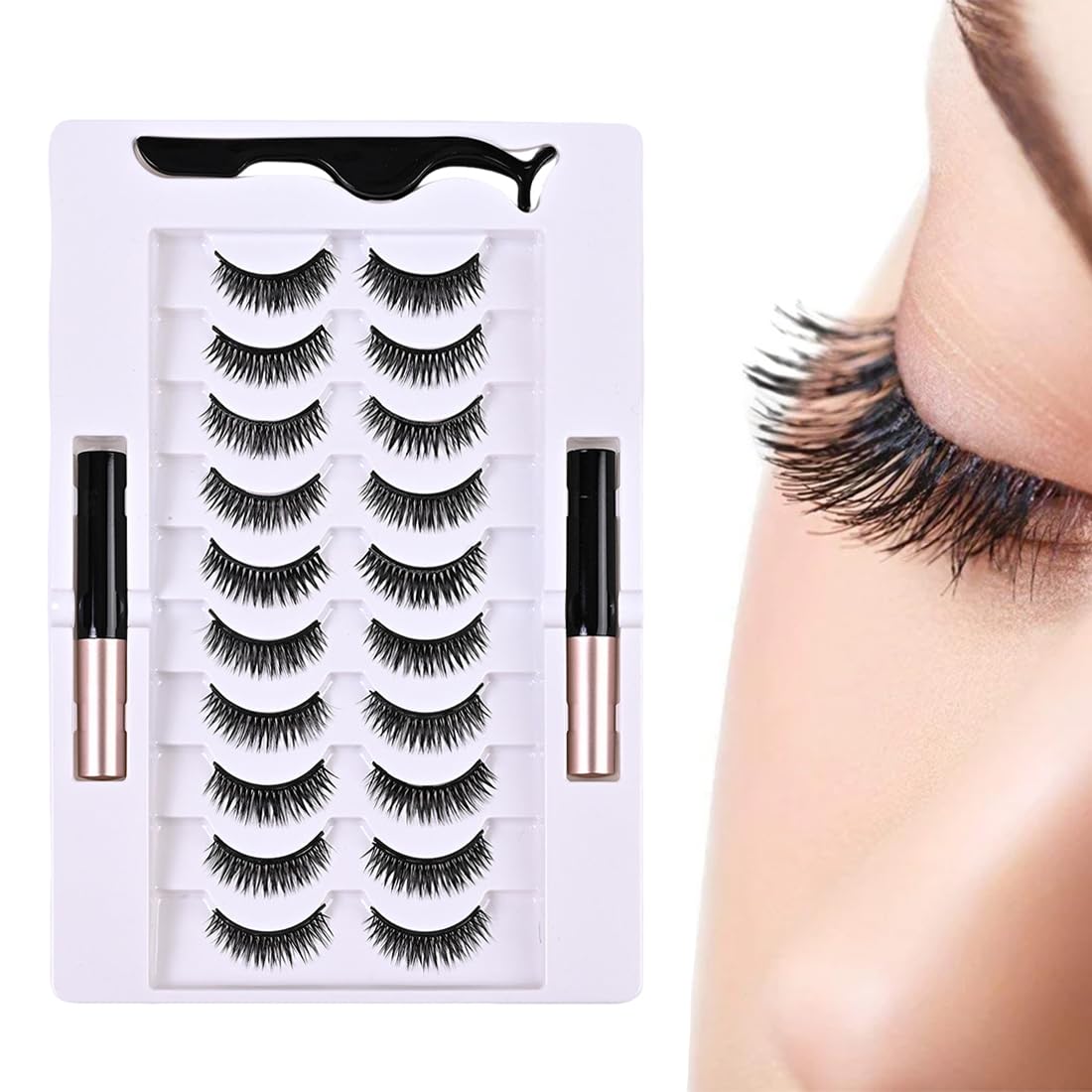 10 pares de pestañas postizas magnéticas de aspecto natural, pestañas postizas naturales, ultraligeras y fáciles de aplicar, sin pegamento,Trae rímel y herramientas