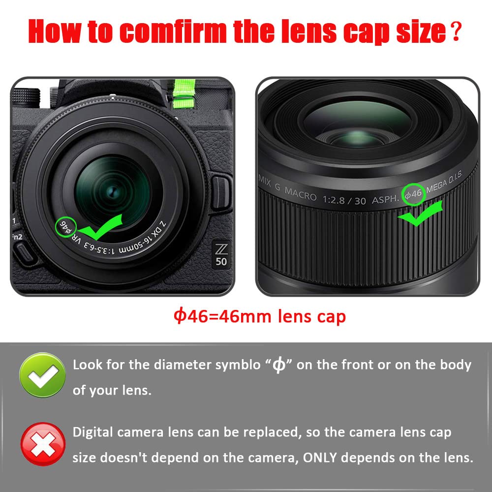 Copriobiettivo a scatto da 46 mm per fotocamera Nikkor Z DX 16-50 mm f/3.5-6.3 VR per fotocamera Nikon Z50II Z50 Z30, copriobiettivo da 46 mm, 2 confezioni