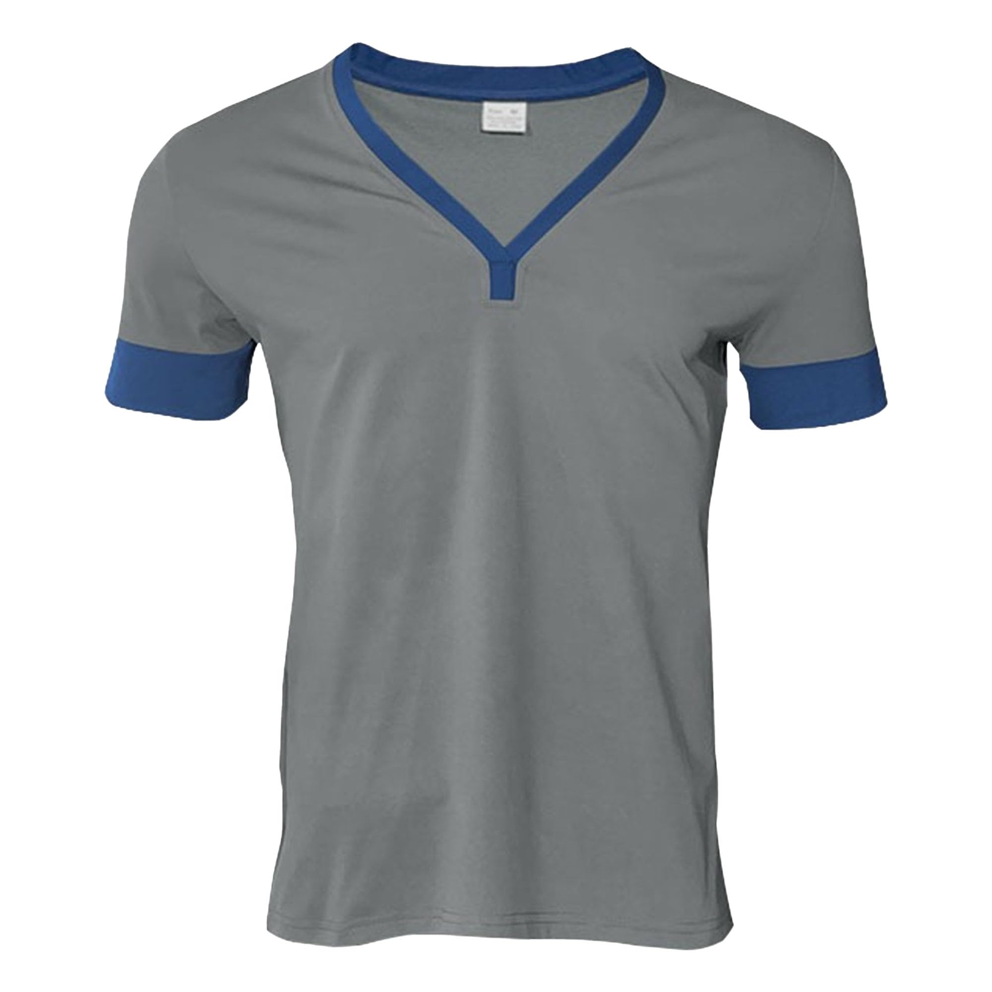 Men Casual Color Block Pullover Top Classic Thin Sport V-Neck T-Shirt Summer Moisture Wicking Outdoor Jogging Shirt (Grey,Medium)
