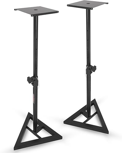 5 Core Par de soporte de altavoz para monitor de estudio, base triangular de tres puntos, altura telescópica, ajustable, de 35 a 55 pulgadas,