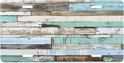 Summer Vintage Board Pattern Front License Plate Car Decor Accessory Aluminum Metal Decorative Car Plate Funny Novelty Vanity Tag with 4 Holes for