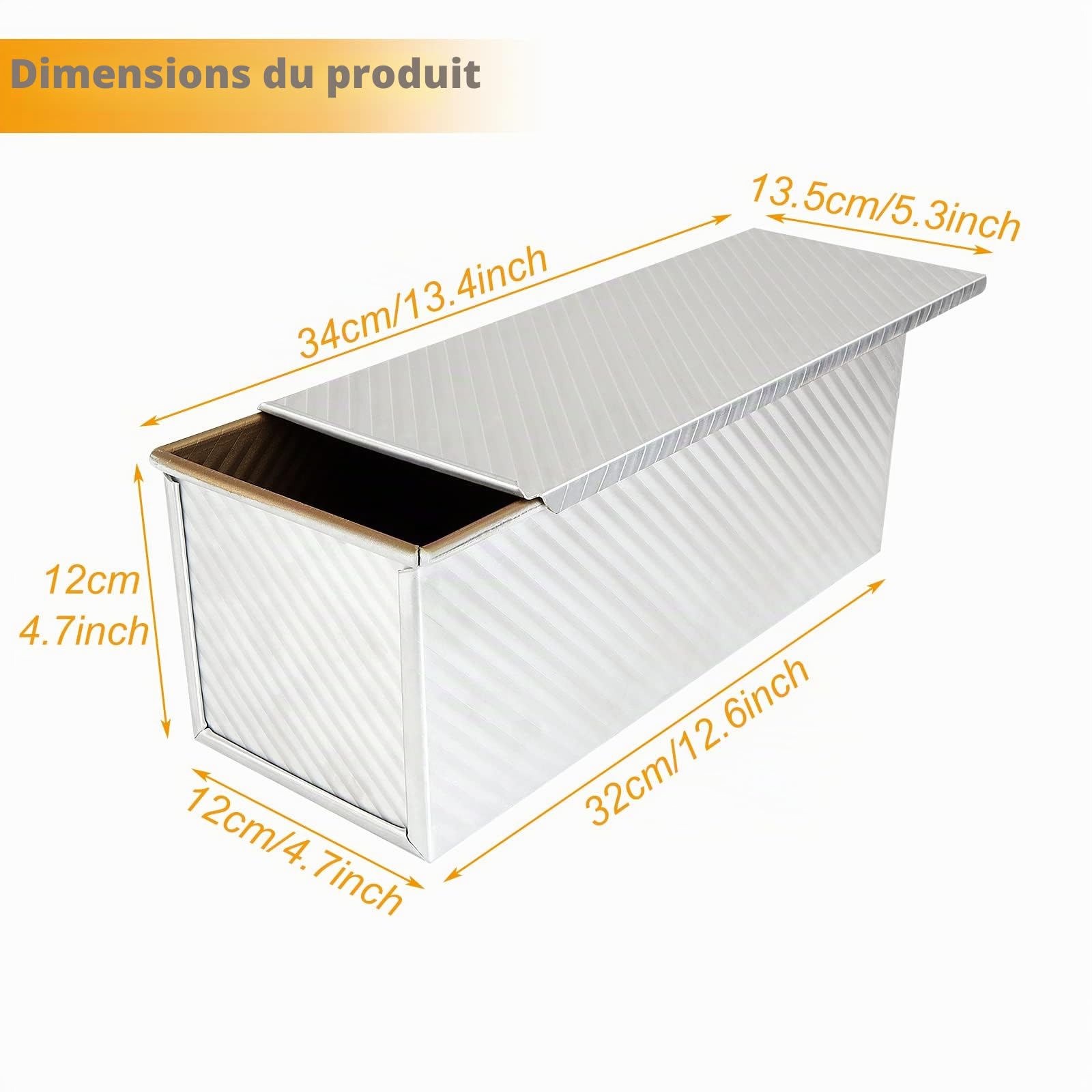 JMIATRY Grand moule à pain Pullman avec couvercle, 1 000 g, anti-adhésif pour la cuisson, 34 x 13,5 x 12 cm, moule à pain en alliage d'aluminium pour la cuisson au four