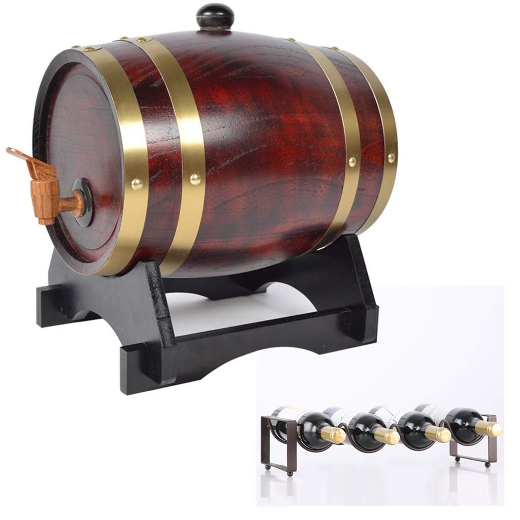 GYPPGCubo almacenamiento multifuncional para el hogar, barril whisky, barril cerveza roble vintage 1,5 l con botellero para almacenar vino, ron, miel