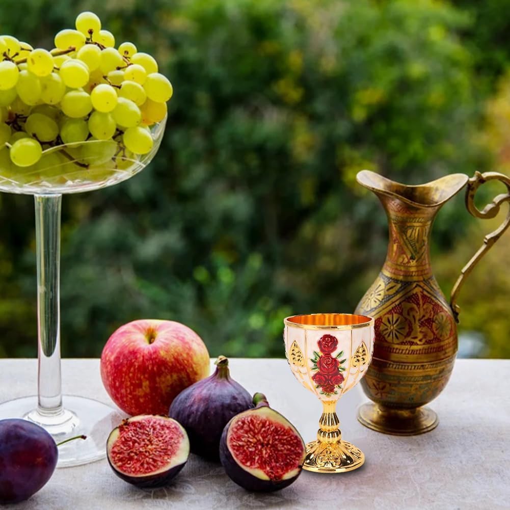 Calice da 4 Pollici Calice Oro,Calice D'oro Coppa da Magnaccia Lega di Zinco Alta Motivo Floreale in Rilievo retrò Elegante Coppa da Magnaccia per Bar Banchetti da Festa Calice (Fiore rosso su oro e