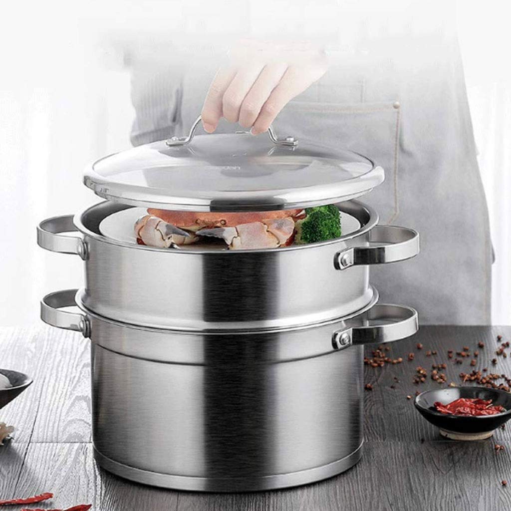 Vaporizador doméstico de Dos Capas de 28CM de Espesor, vaporizador de Verduras de Acero Inoxidable, Cubierta de Acero Inoxidable