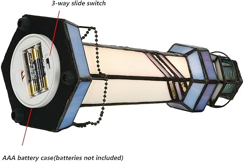 Miniatura 8 de Bieye L10776 Lighthouse Tiffany Style - Lámpara de mesa decorativa con vitrales, luz nocturna para decoración del hogar (5x5x11, azul)