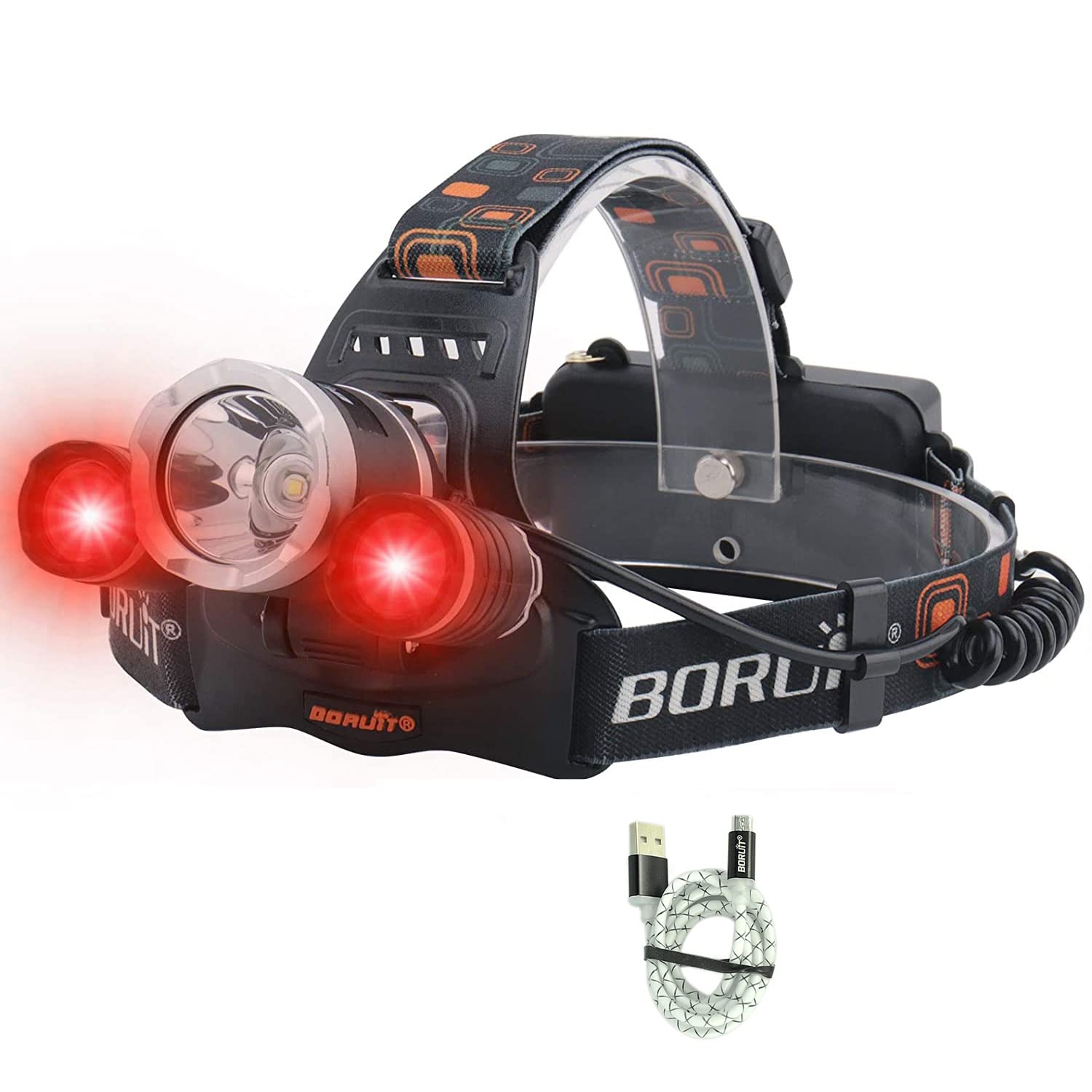 LED Headlamp - Ultra Bright 5000 Lumens, 3 Lighting Modes, White & Red Hunting Headlamps, IPX5 Waterproof, USB Rechargeable Head Lamp Perfect for Beekeeping, Fishing, Camping, Hiking