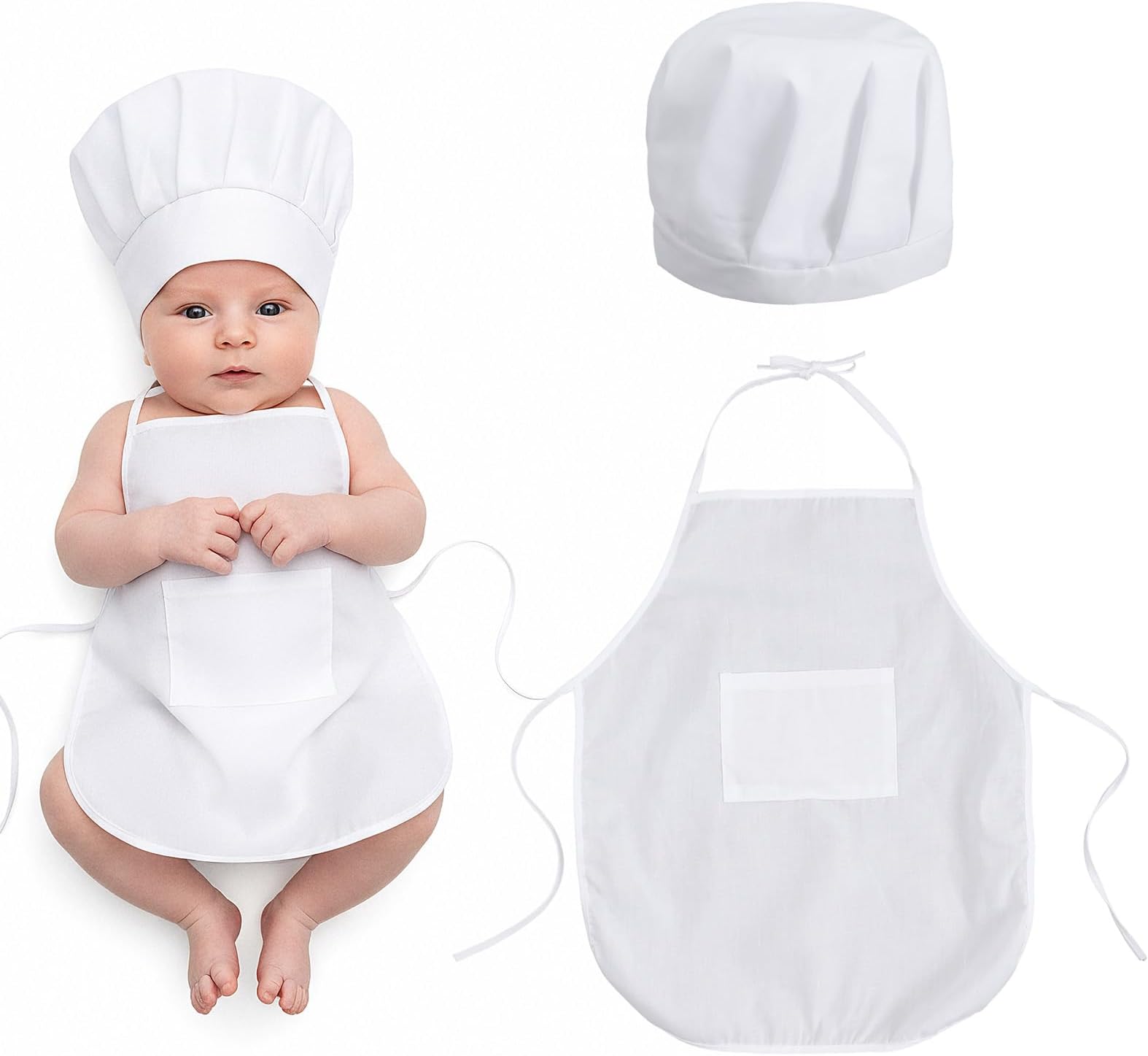 2PCS Baby Chef Outfit 16.7X13.8in Baby Apron and 10in Width Chef Hat For Infant Photography Child Chefing Outfit
