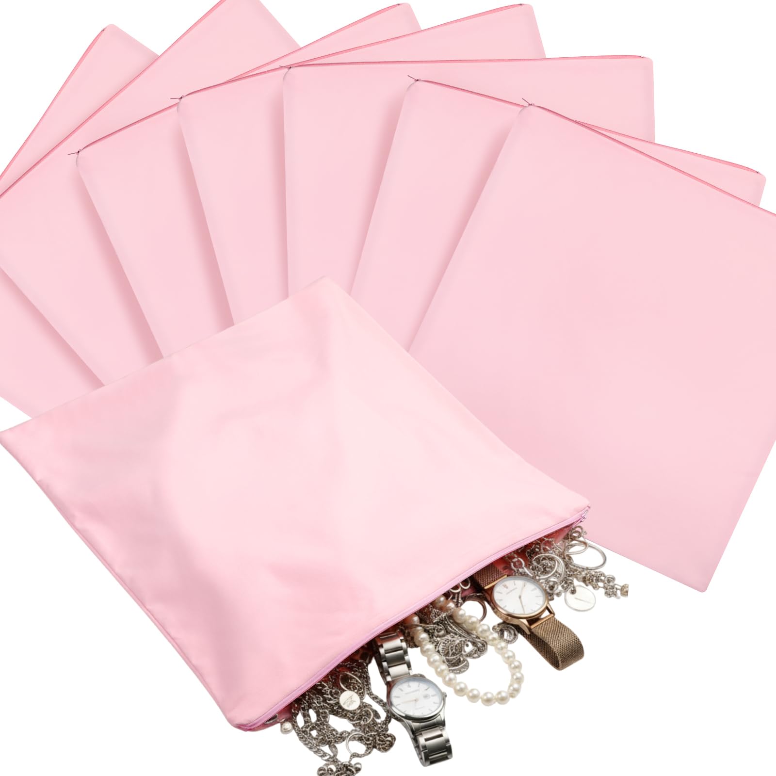 Sanwuta 8 Pcs Zippered Silver Storage Bags Anti Tarnish Pouches, pink