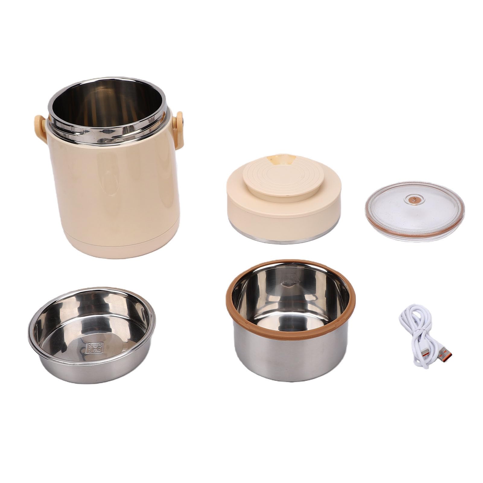 Scatola Pranzo Riscaldabile 1.6L, Pentola Interna in Acciaio Inox 304, Riscaldamento USB, Multi Scomparto con Coperchio Ermetico per Lavoro e Viaggio