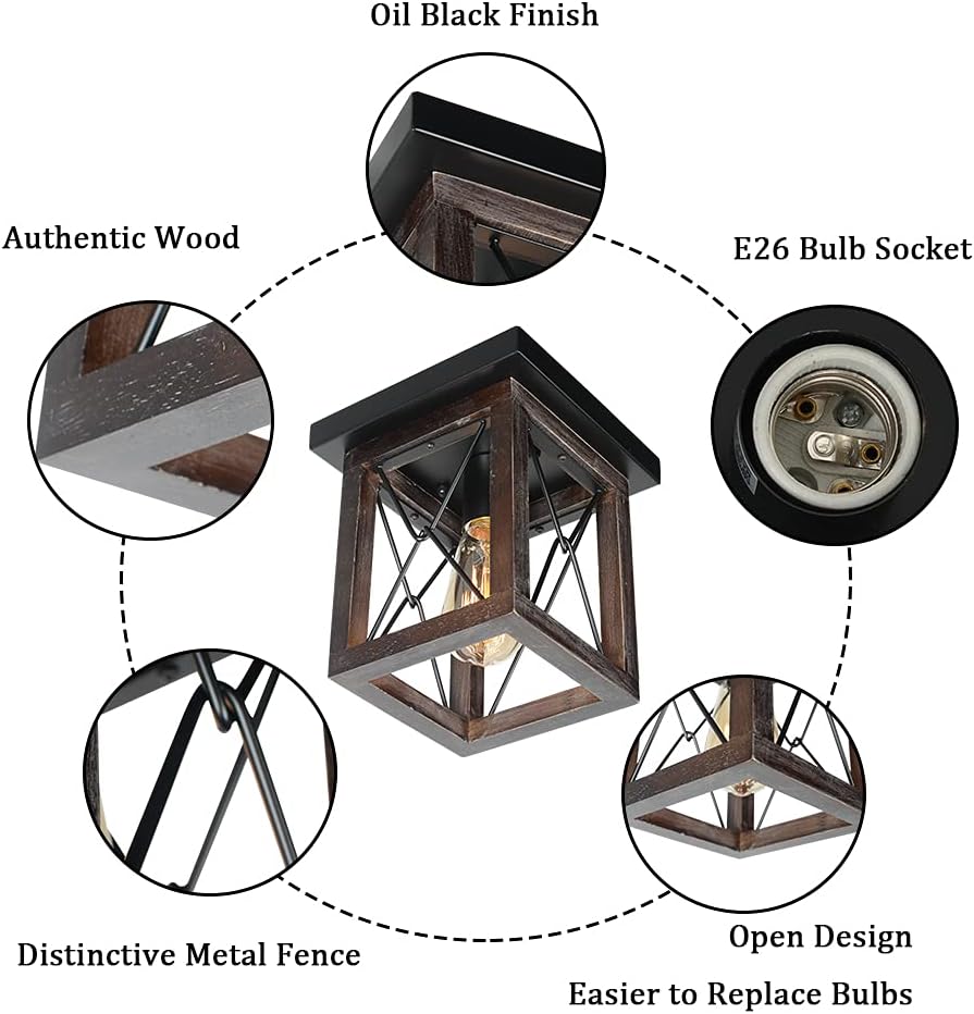 Tор Brаndѕ Baiwaiz Mini Square Rustic Ceiling Light Fixture, 1-Light Black Metal and Wood Farmhouse Flush Mount Cage Light Industrial Small Close to Ceiling Lighting Edison E26 102 🛒 Crаzу Dеаlѕ Baiwaiz Mini Square Rustic Ceiling Light Fixture, 1-Light Black Metal and Wood Farmhouse Flush Mount Cage Light Industrial Small Close to Ceiling Lighting Edison E26 102