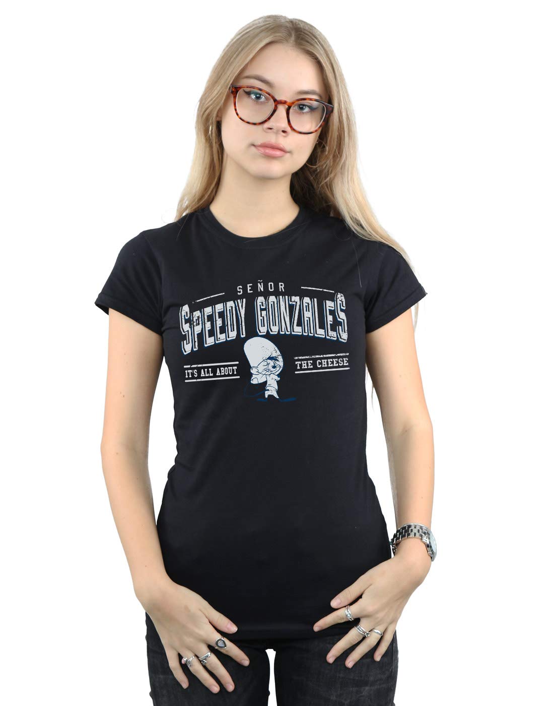 Absolute Cult Women's Black Looney Tunes Speedy Gonzales All About Cheese T-Shirt Small