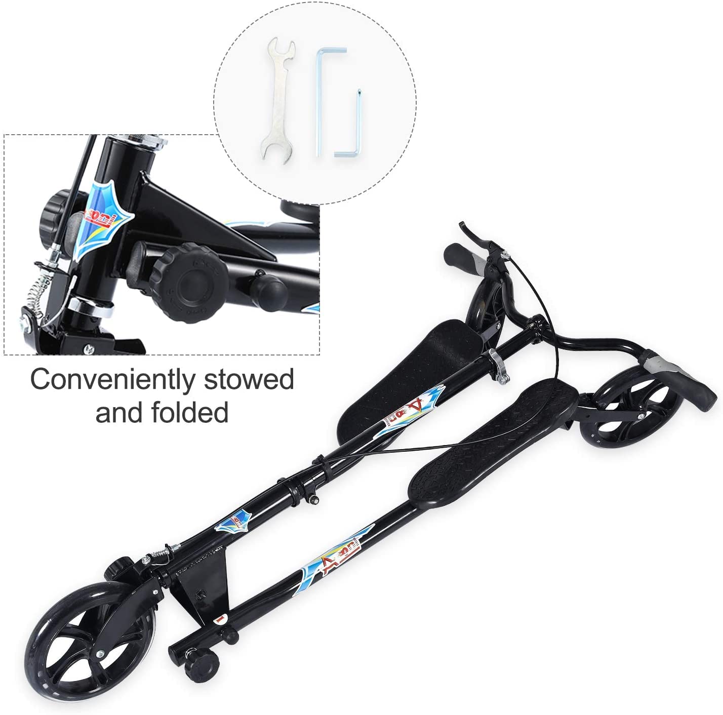 AODI 3 Wheel Foldable Scooter Swing Scooter Tri Slider Kick Wiggle Scooters Push Drifting with Adjustable Handle for Boys/Girl/Adult Age 8 Years Old and Up (Black)