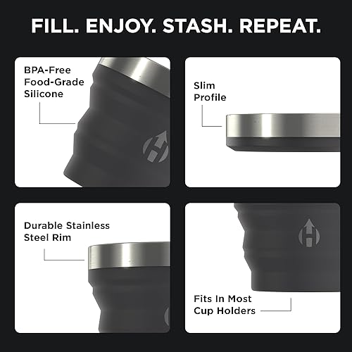 Miniatura 4 de HYDAWAY Vaso plegable  12 onzas, taza de viaje reutilizable de silicona para beber y aperitivos, días de niños, campamento y mochileros, pequeño,