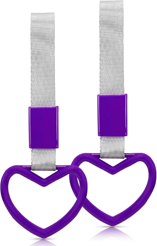 Alças decorativas de carro em formato de coração JUYQZ roxo-prata – Par com 2 unidades