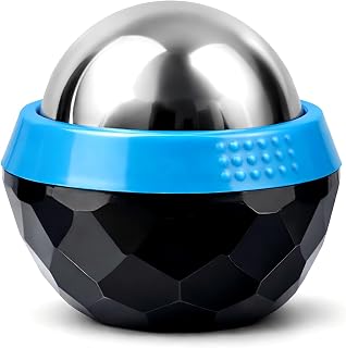 Huecozo Massage Roller Ball with Grip Base, 60 mm Precision Ball for Post-Workout Legs Calves, Stainless Steel Cooling, Smooth 360° Controlled Rolling, Also for Neck, Pouch Included (Blue)
